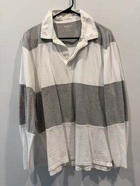 Bonobos White & Gray Wide-Stripe Rugby Polo
